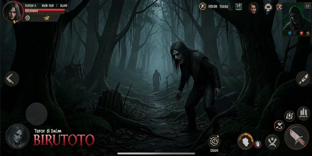 Tampilan antarmuka permainan BIRUTOTO yang menyeramkan.