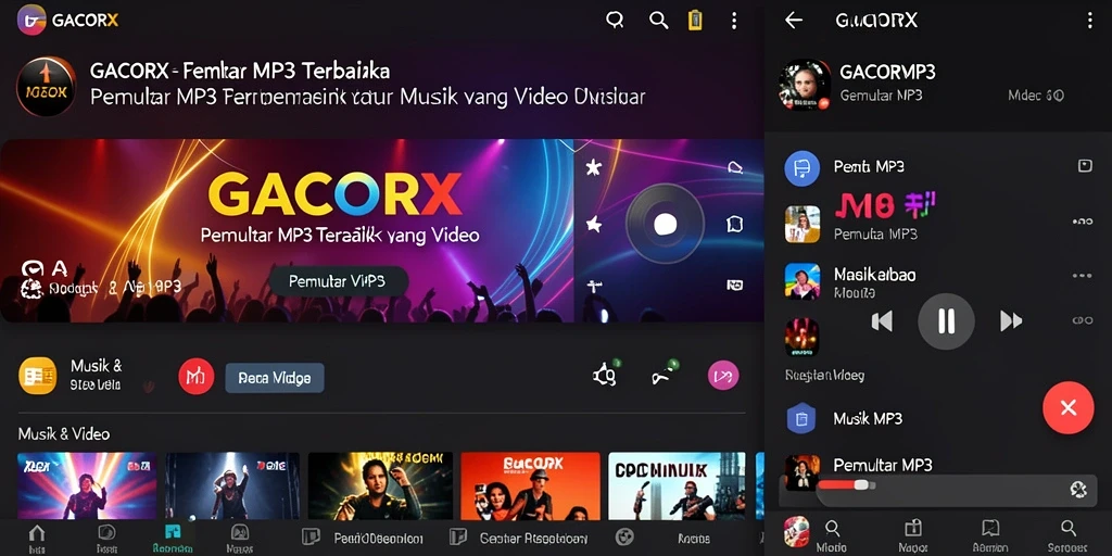 Tampilan antarmuka GACORX yang sederhana dan modern untuk pemutar MP3.